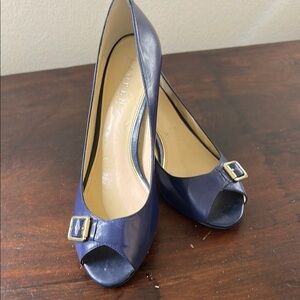 Ralph Lauren Blue Peep-Toe Heels with Buckle Sz8.5